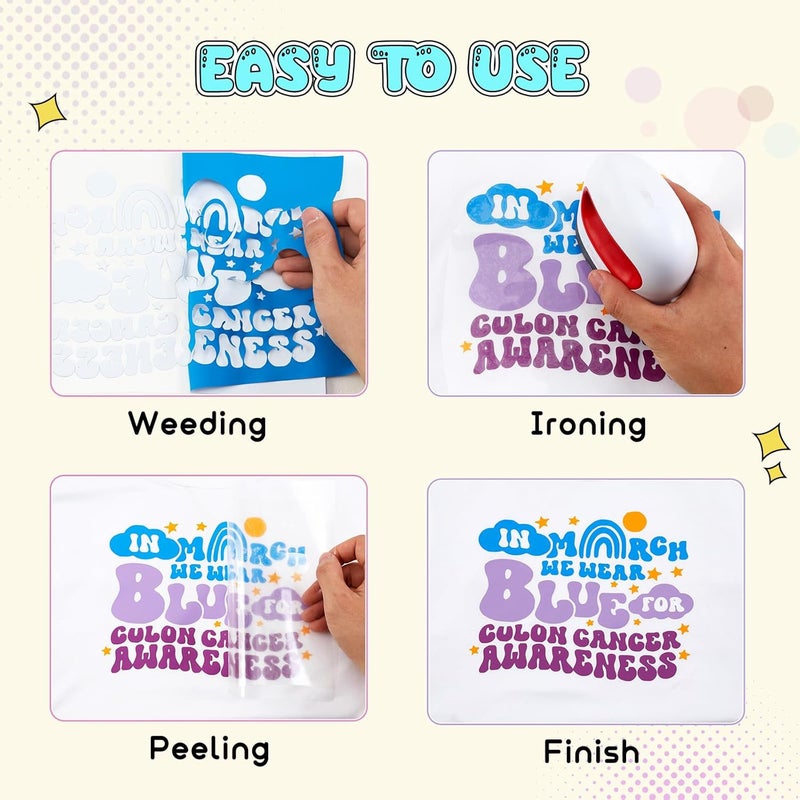 Tintnut Malibu Blue Color Heat Transfer Vinyl -6 Sheets 12"x10" Bright Color Iron on Vinyl for T-Shirts Clothing Bags HTV Vinyl for All Cutting Machine - Image 4